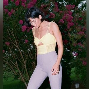 Urban Outfitters Yellow Lace Panel Tie-Strap Bodysuit, Size M